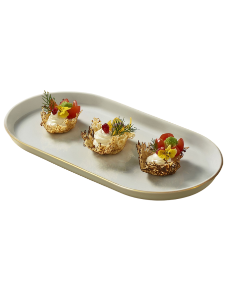 Platou Oval din Portelan 25x15 cm Bilbao Rand Aur