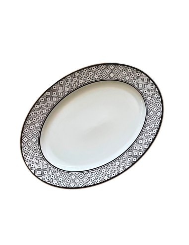 Platou Oval din Portelan 32x23cm Nina Alb Geometric