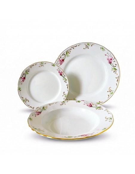 Set Farfurii 18 Piese Tulip - Pictură Manuală, Portelan Premium